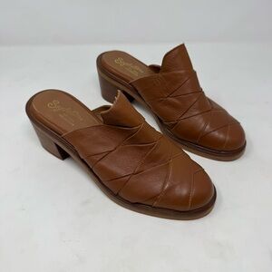 Seychelles Womens Masterpiece Woven Leather Clog Mule Shoe 8 Brown Chunky Heel